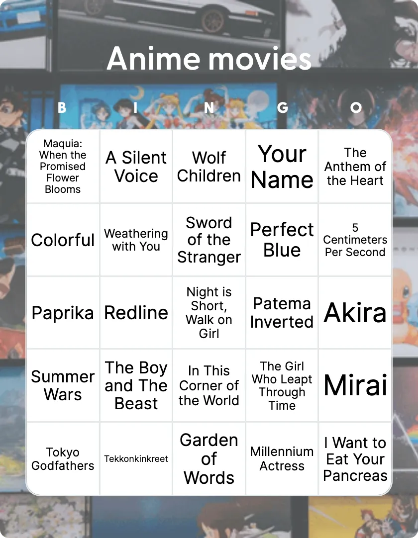 Anime movies bingo