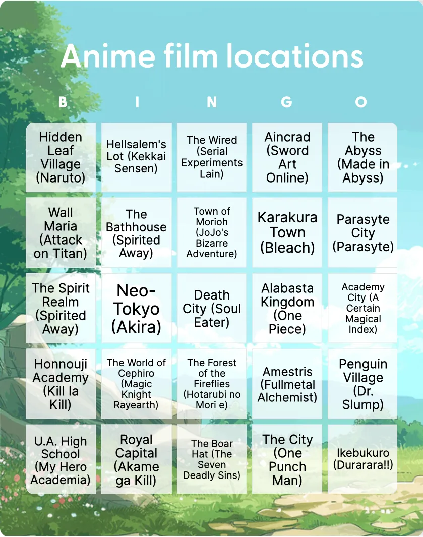 Anime Bingo: Printable & Customizable - Bingo Card Creator