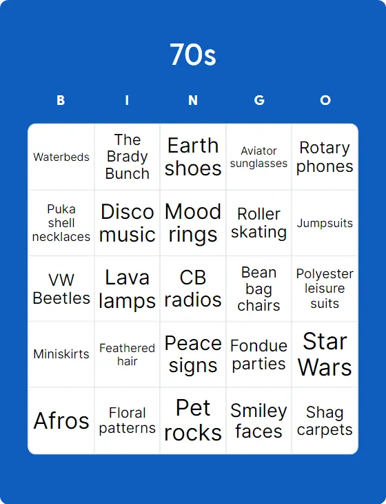 70s bingo card template