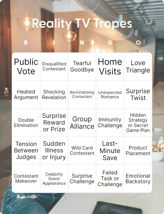 Reality TV Tropes bingo card template