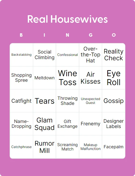 Real Housewives bingo