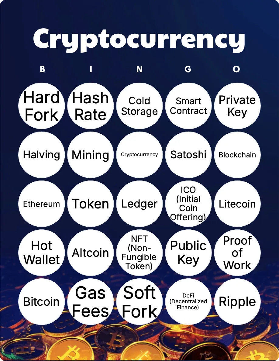 Cryptocurrency bingo card template