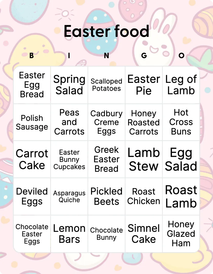 Easter food bingo