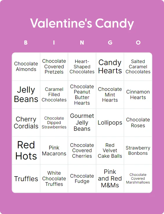 Valentine’s Candy bingo