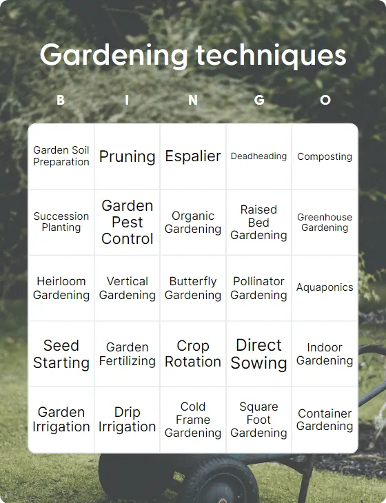 Gardening techniques bingo