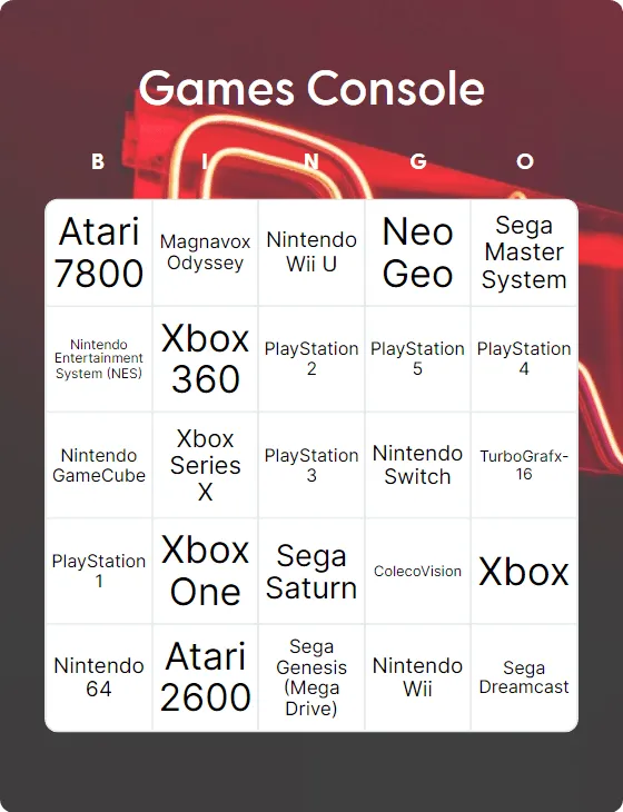 Games Console bingo card template