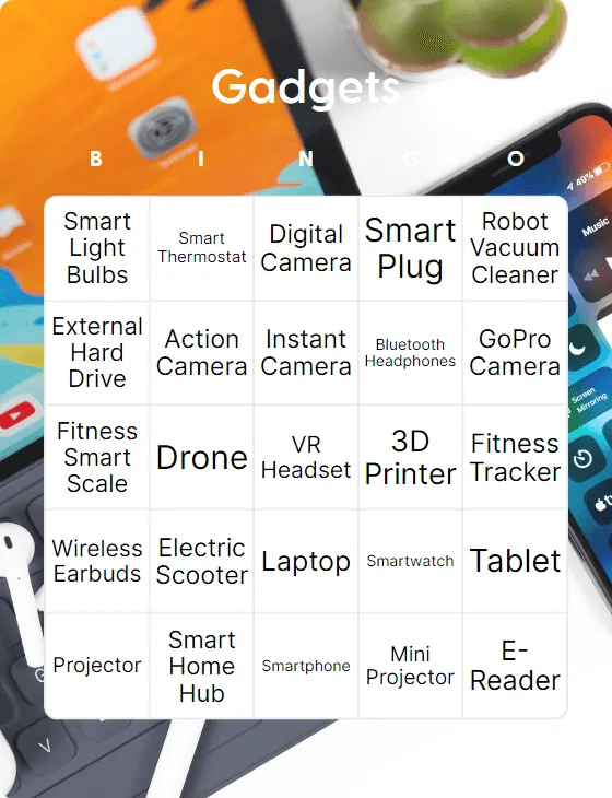 Gadgets bingo card template