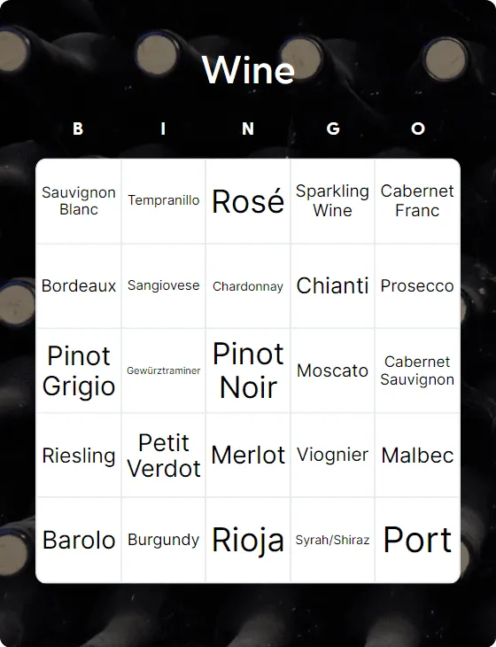 Types of wine bingo