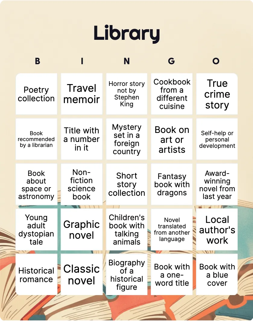 Library bingo card template