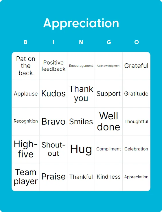 Appreciation bingo