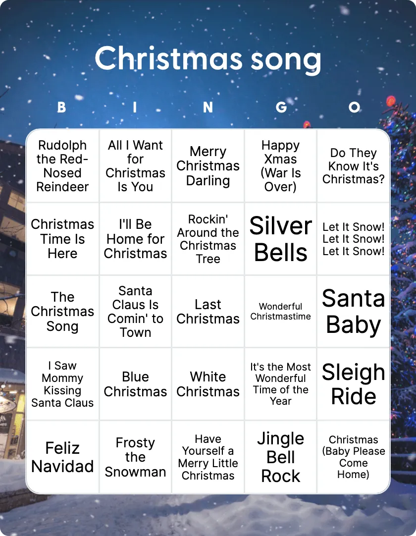Christmas song bingo