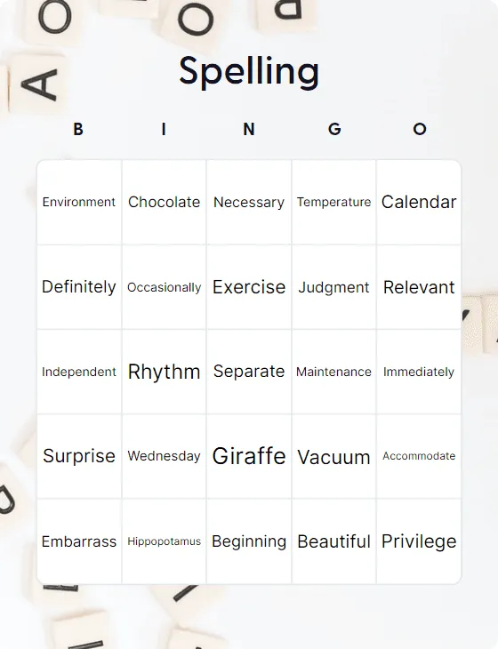 Spelling bingo