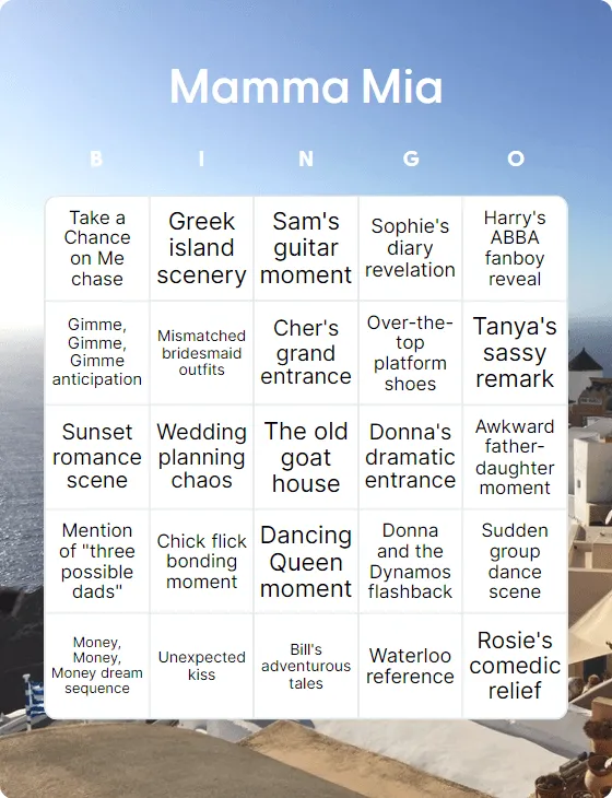 Mamma Mia bingo card template