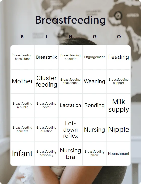 Breastfeeding bingo card template