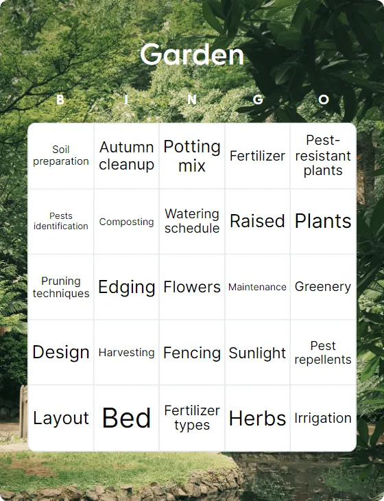 Garden bingo card template