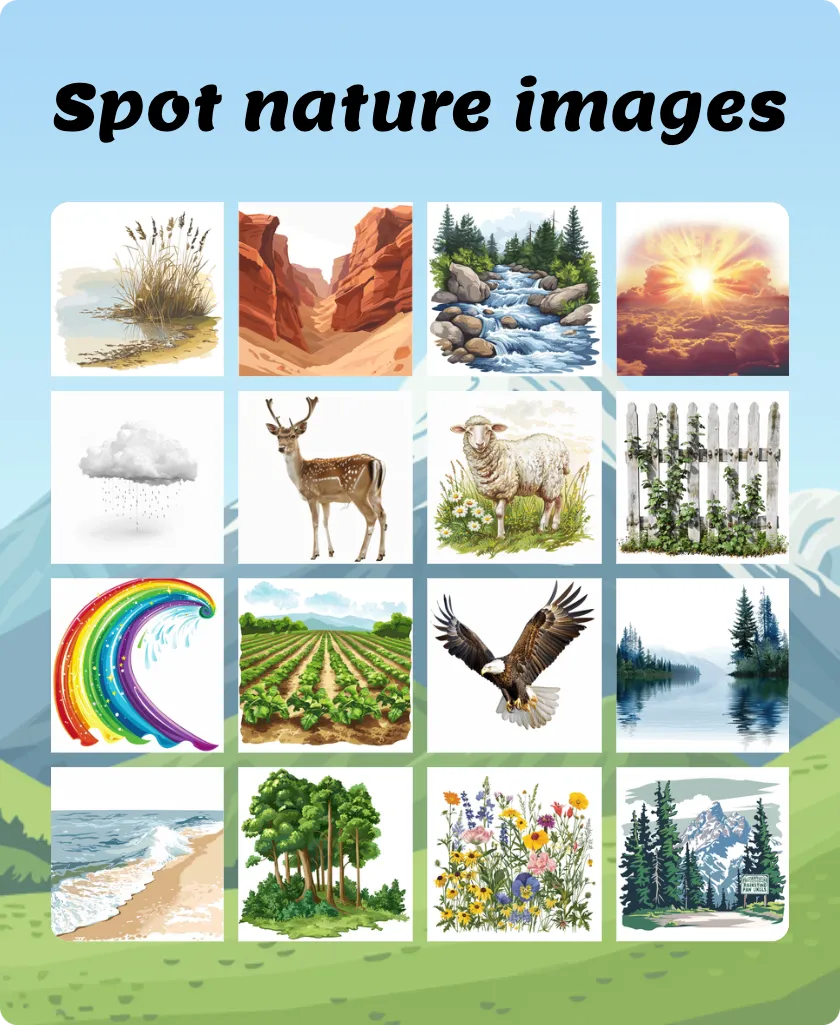 Spot nature images bingo card template