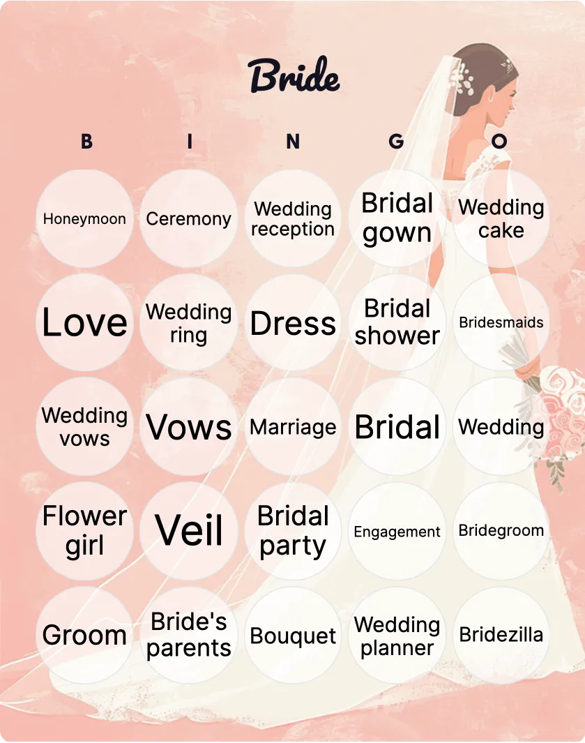 Bride bingo card template