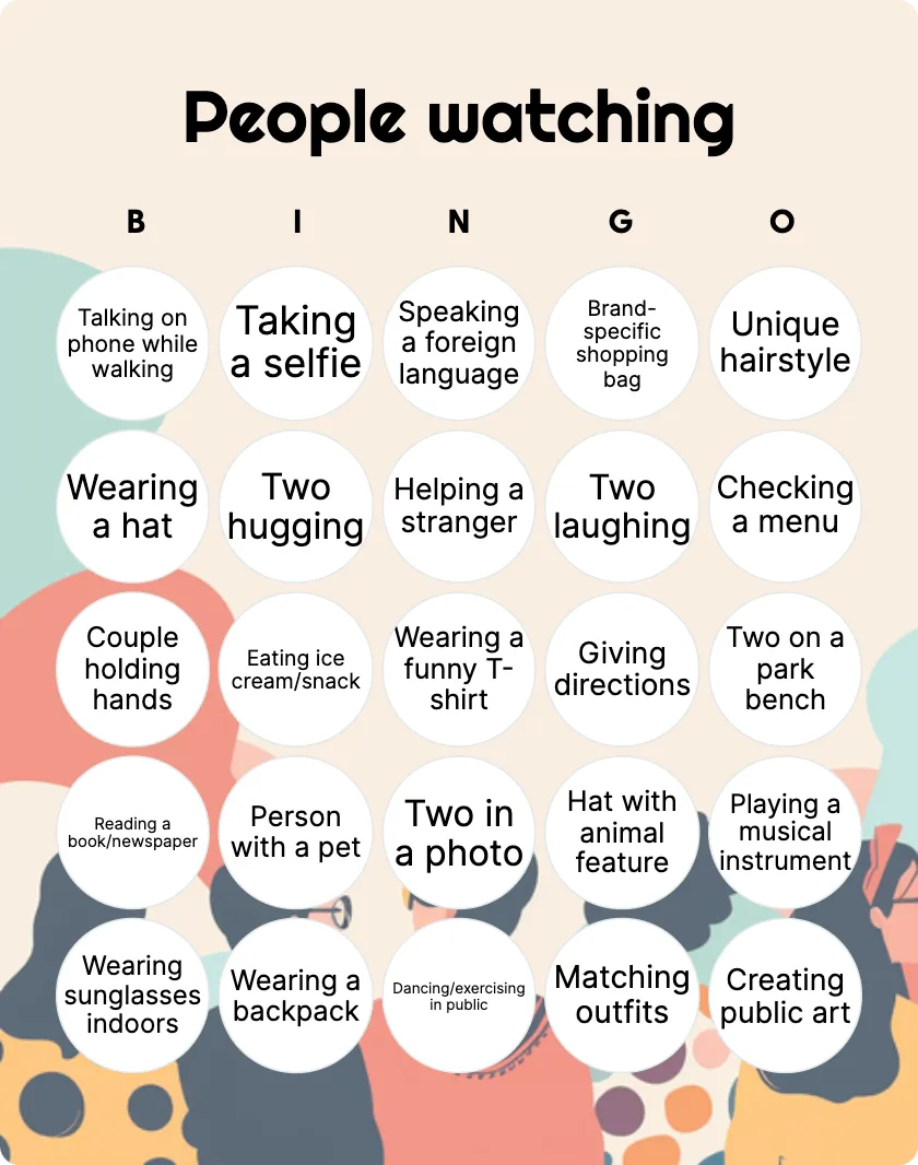 People watching bingo card template