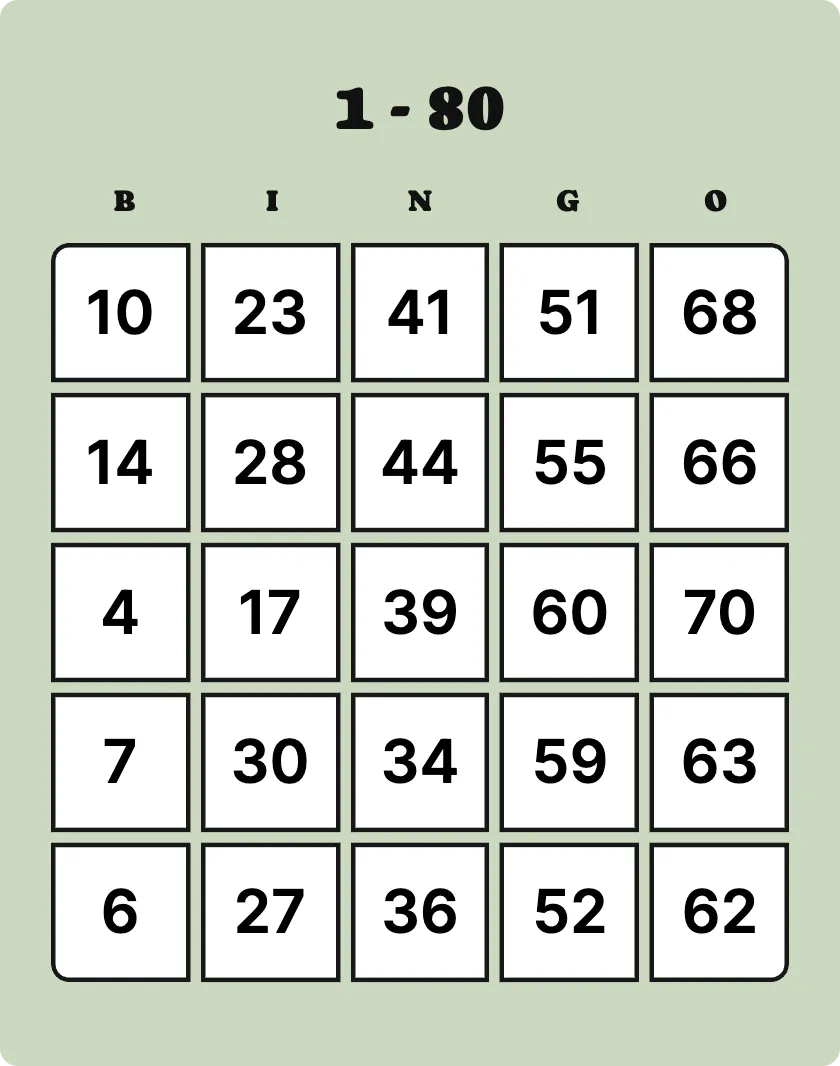 1 – 80 bingo card template