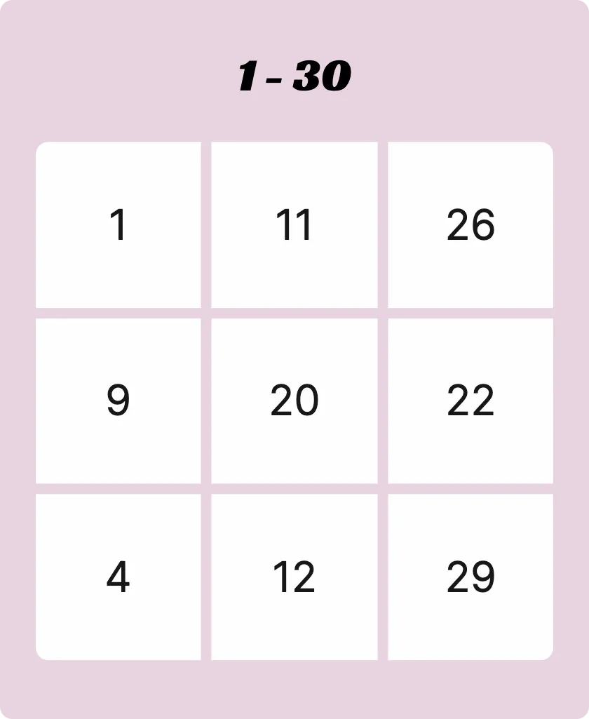 1 – 30 bingo