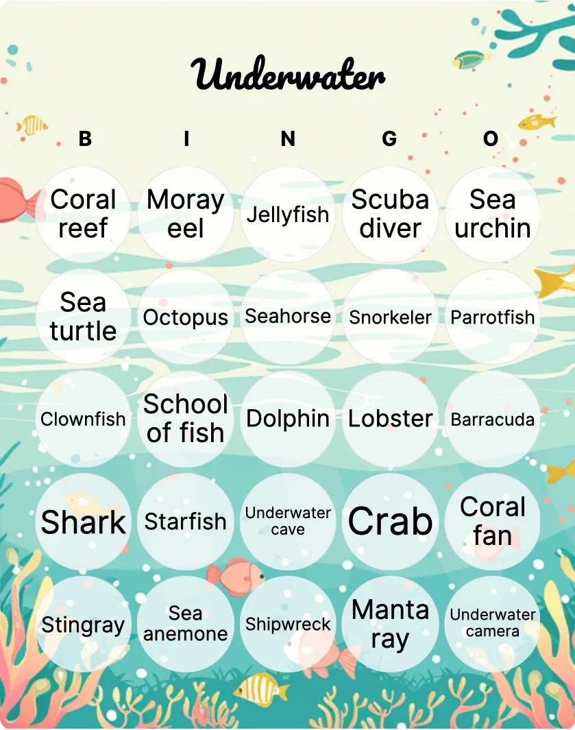 Underwater bingo card template