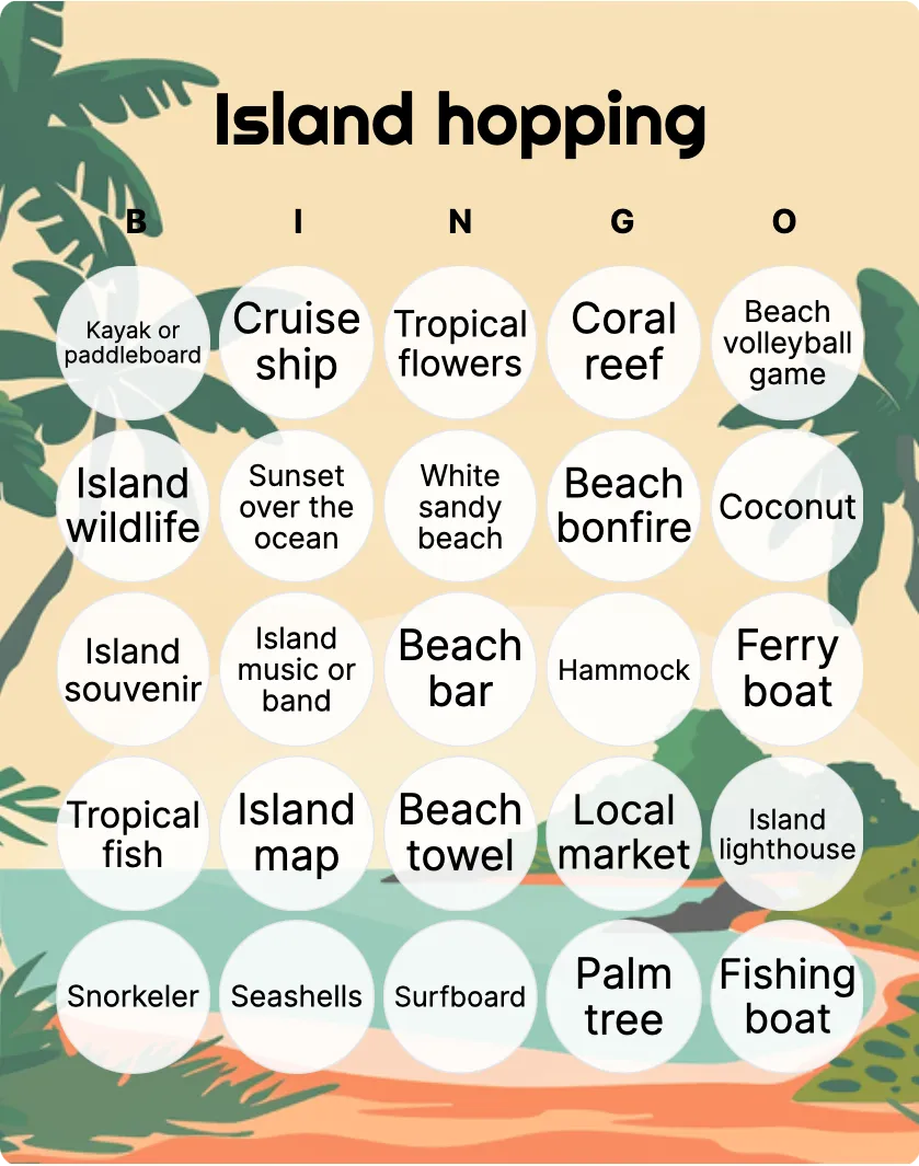 Island hopping bingo card template