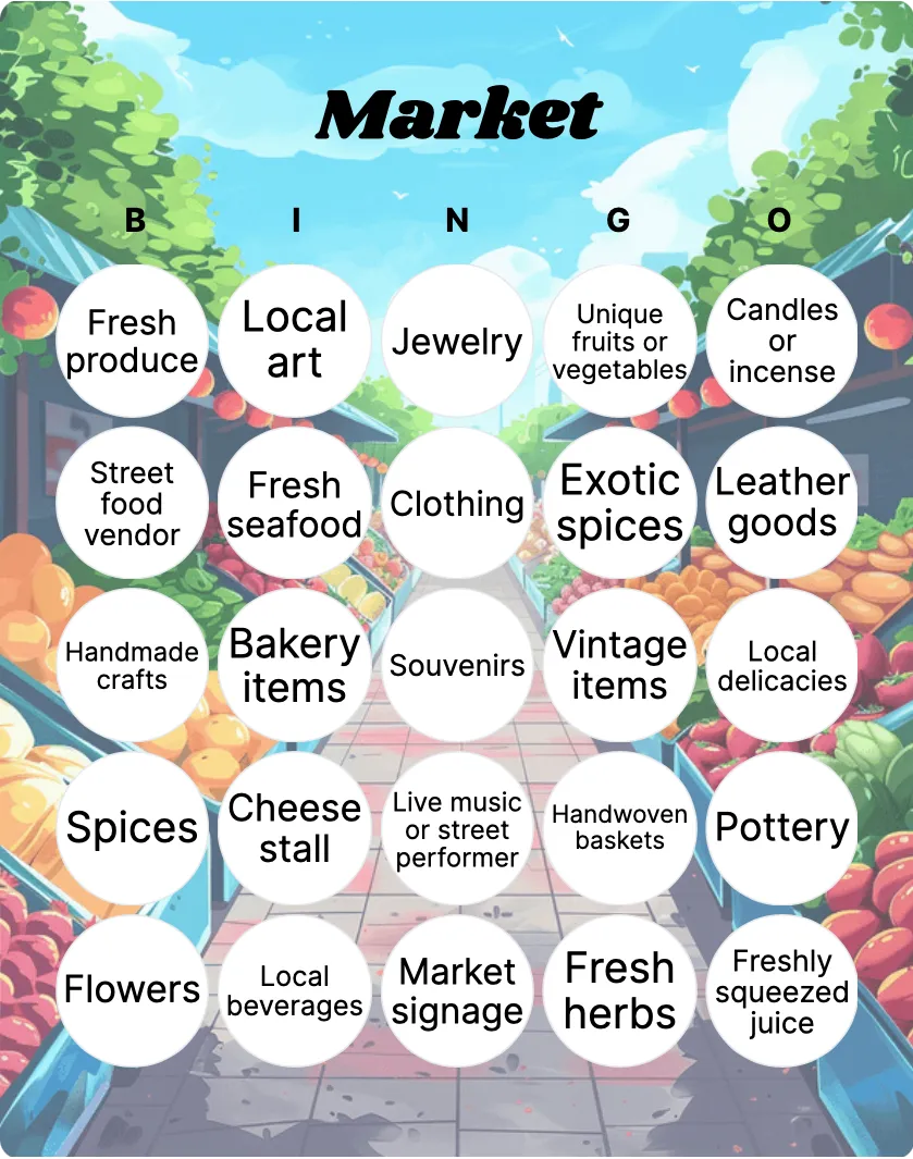 Market bingo card template