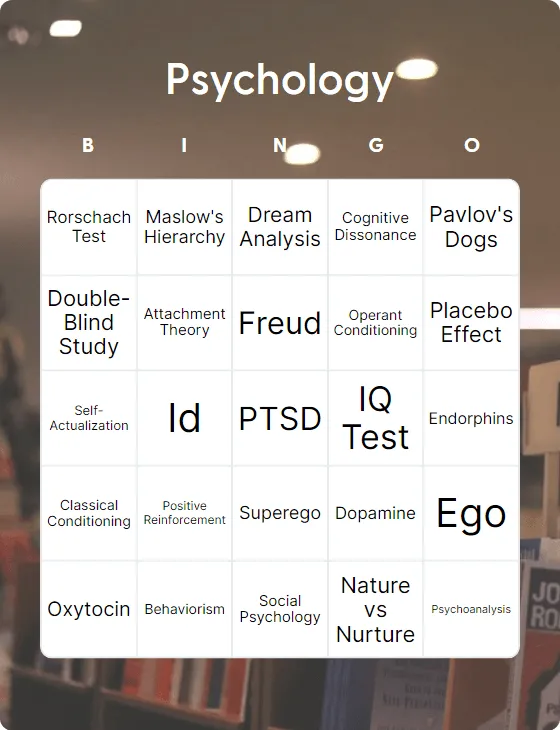 Psychology bingo card template