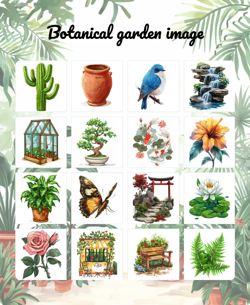 Botanical garden image bingo card template