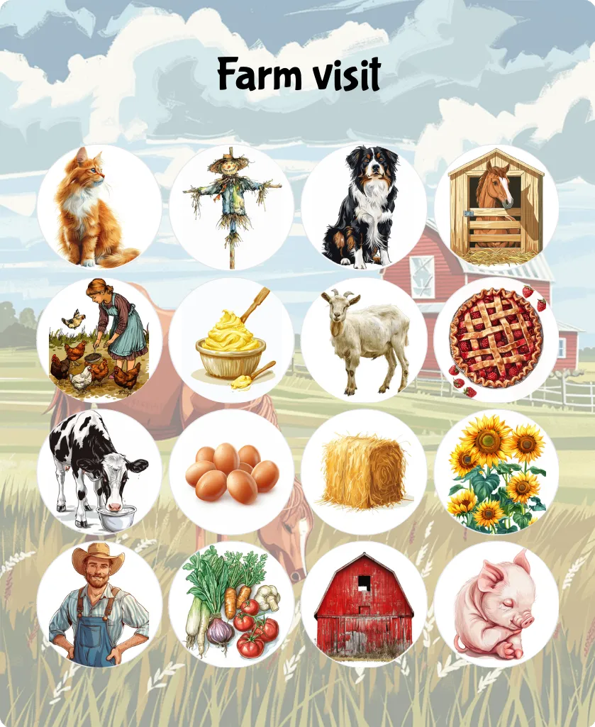Farm visit bingo card template