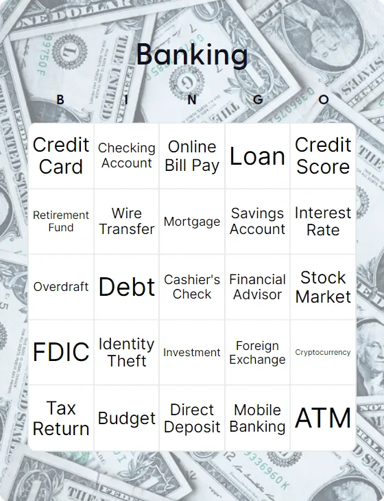 Banking bingo card template