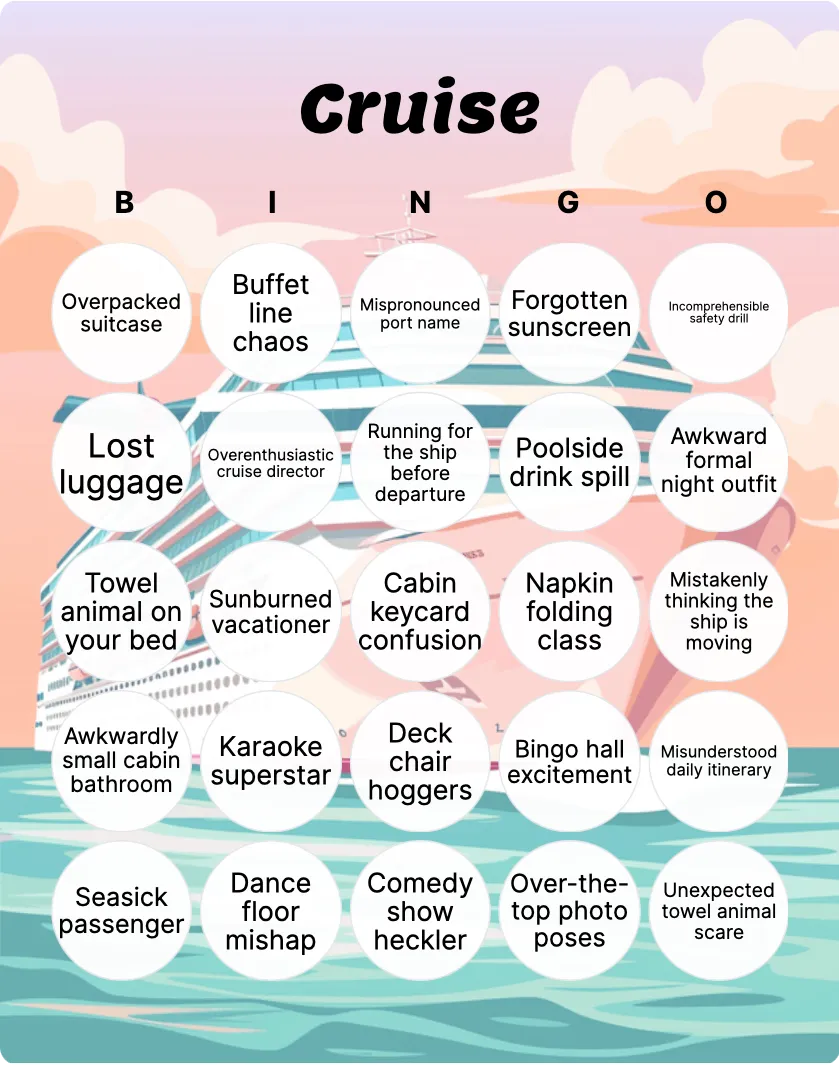 Cruise bingo card template