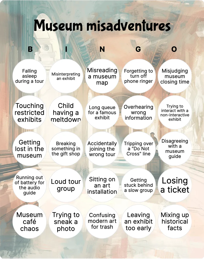 Museum misadventures bingo card template