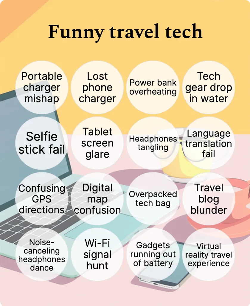 Funny travel tech bingo card template