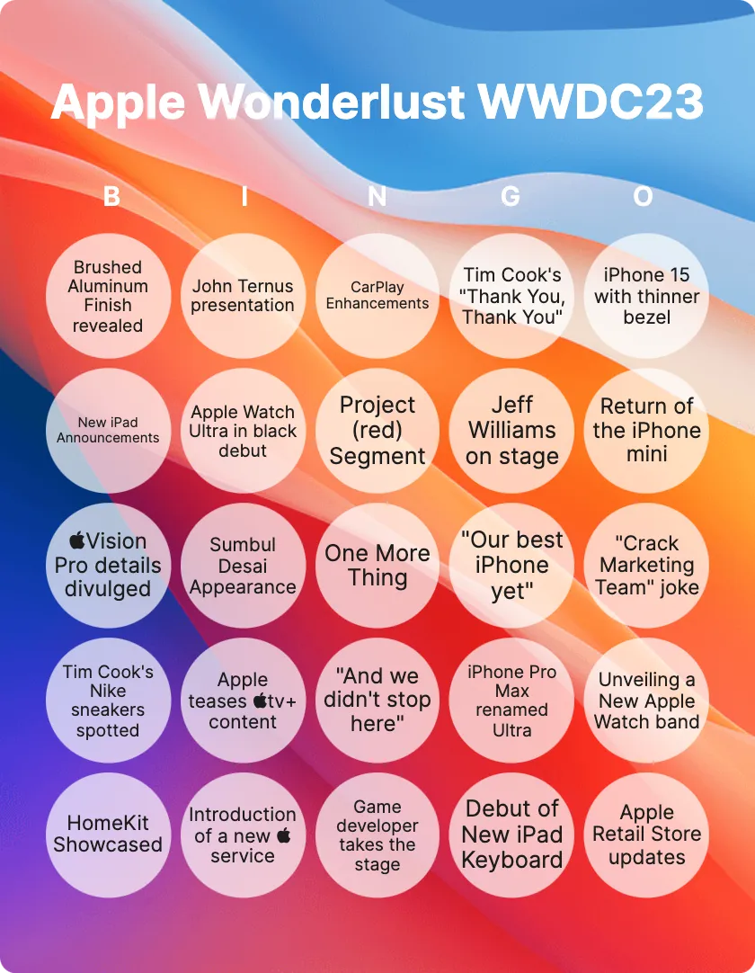 Apple Wonderlust WWDC23 bingo