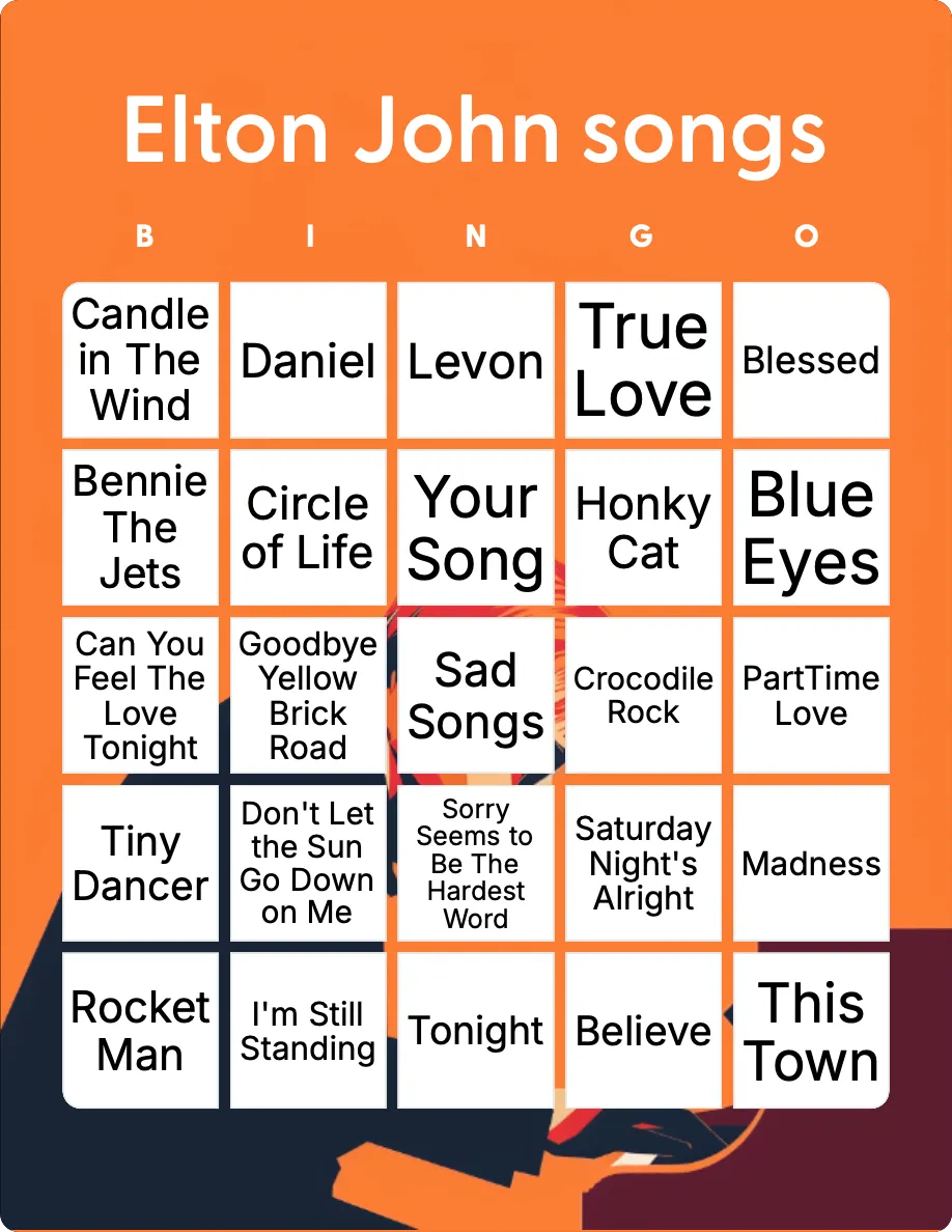 Elton John songs bingo