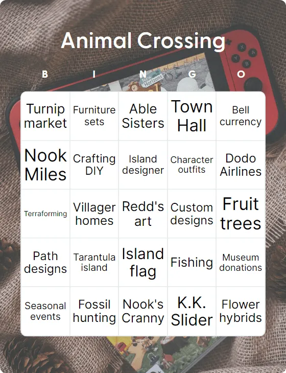 Animal Crossing bingo