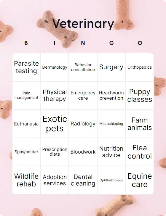 Veterinary bingo card template