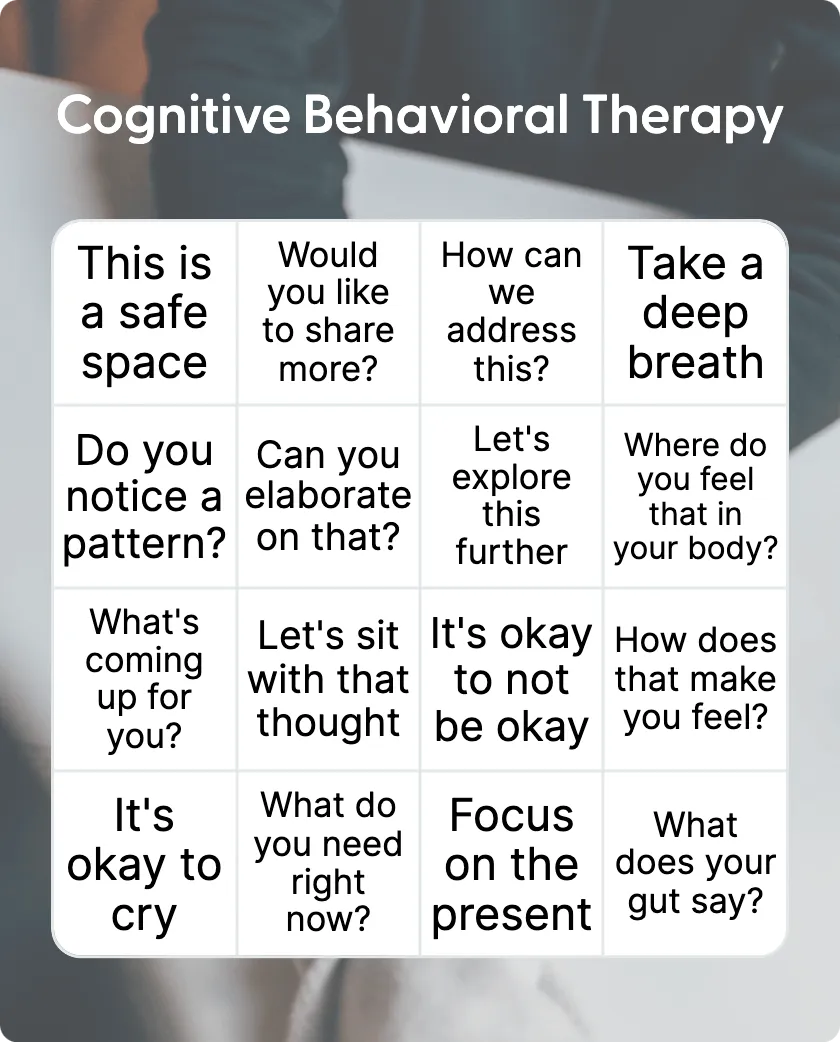 Cognitive Behavioral Therapy bingo