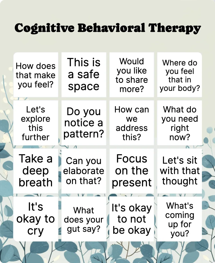 Cognitive Behavioral Therapy bingo card template