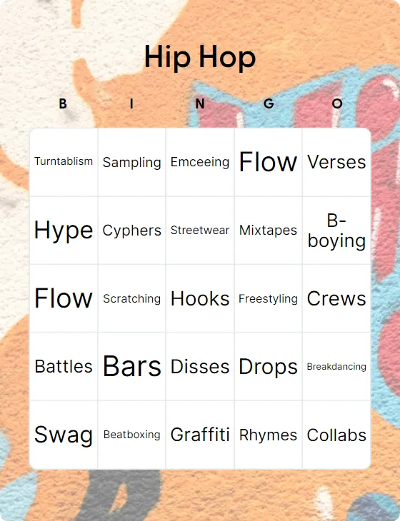Hip hop terms bingo