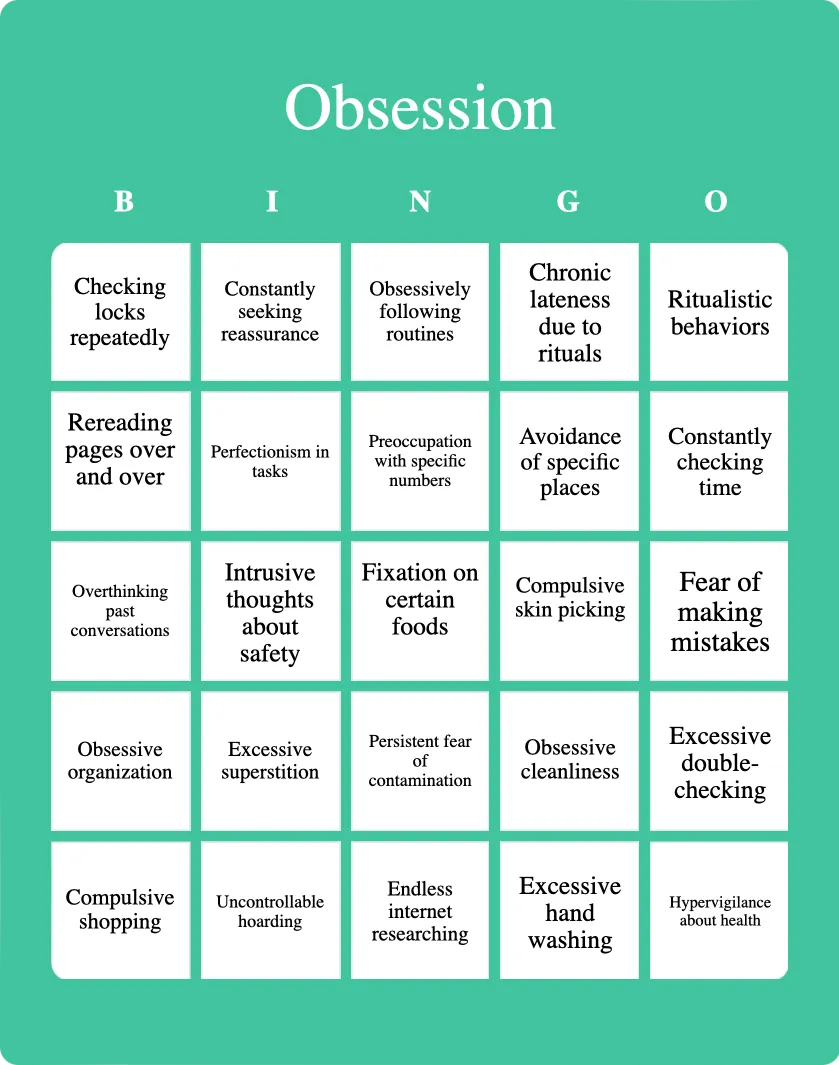 Obsession bingo card template