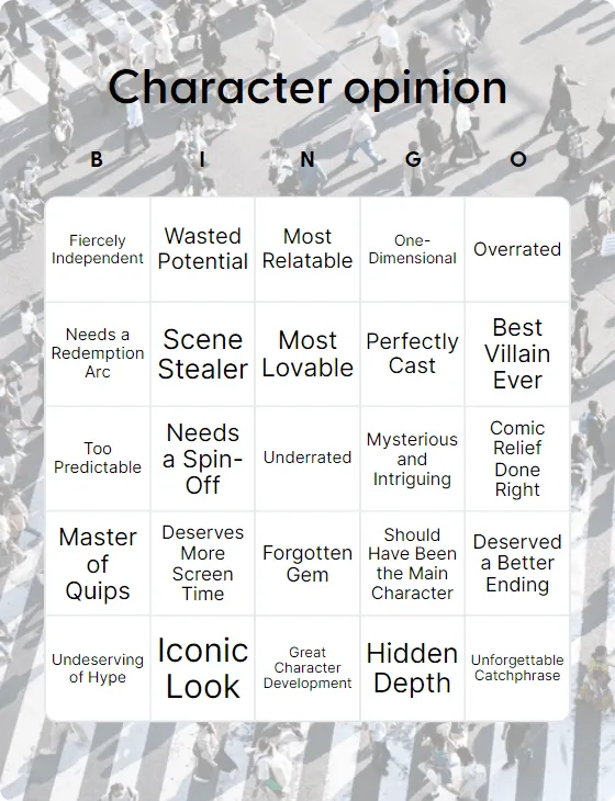 Character opinion bingo