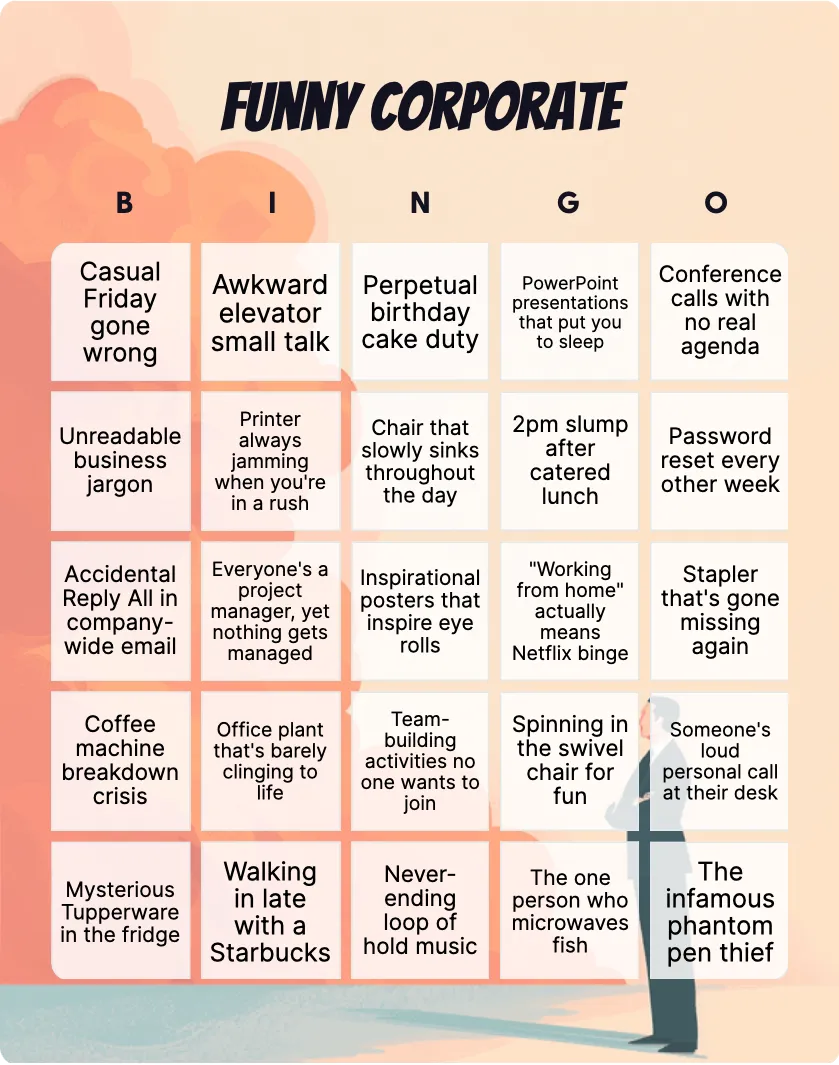 Funny corporate bingo card template