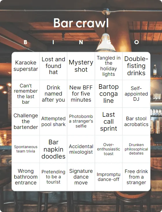 Bar crawl bingo