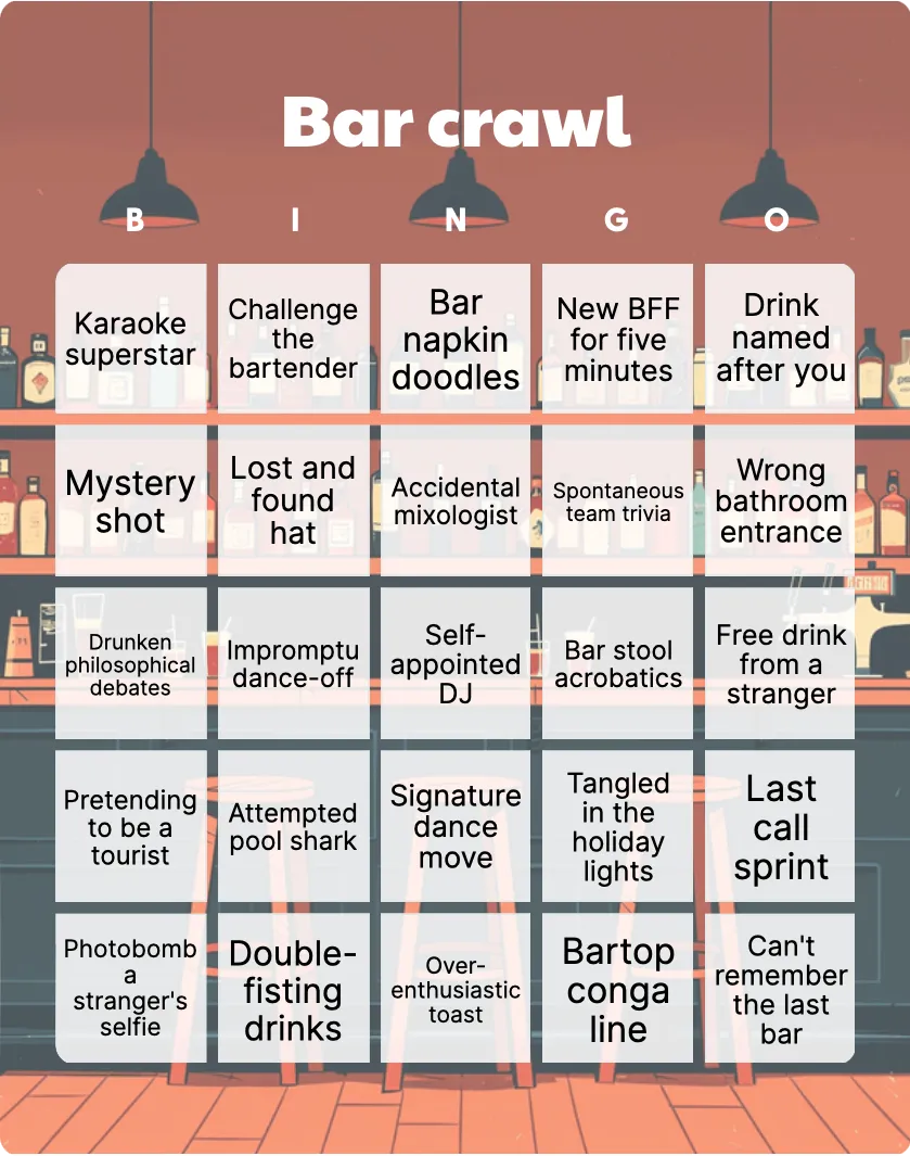 Bar crawl bingo