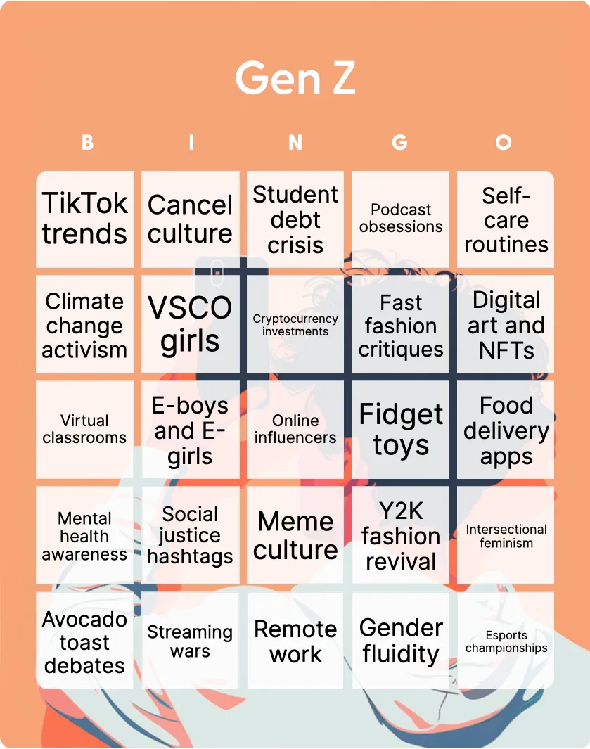 Gen Z bingo card template