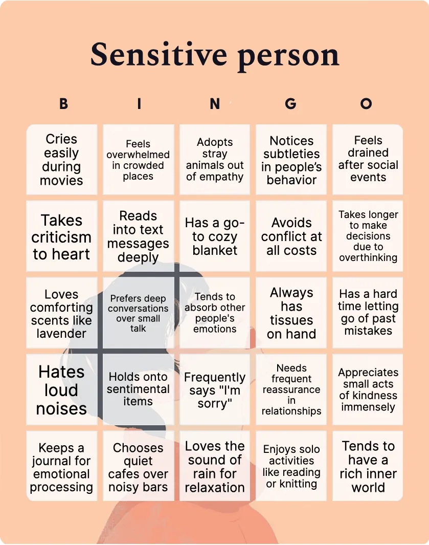 Sensitive person bingo card template