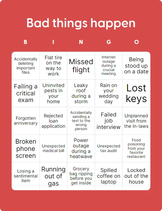 Bad things happen bingo