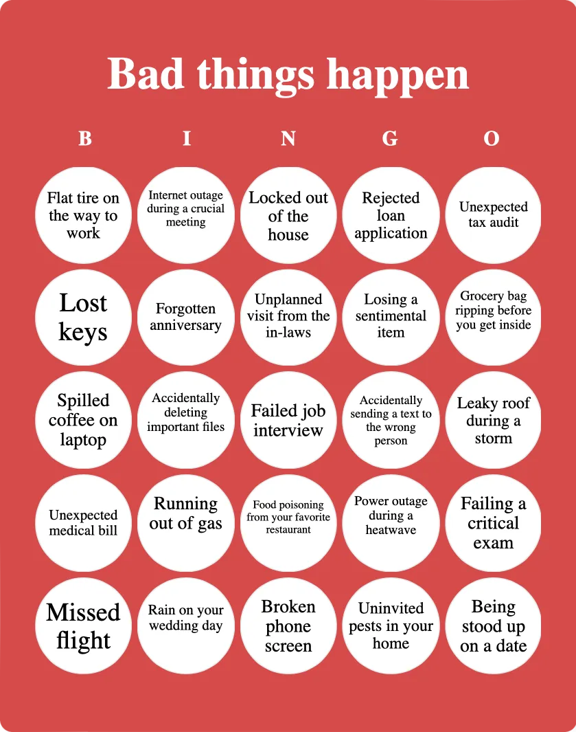 Bad things happen bingo card template